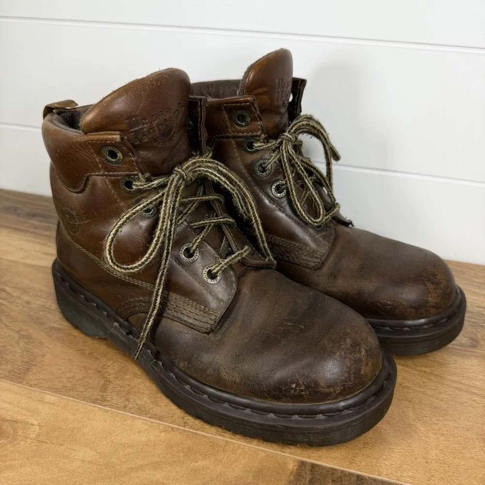 VTG Dr Doc Martens England Brown Leather Chunky W10/M9 90s Grunge Dark Academia